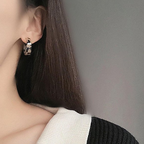 Korean Style Brown Leopard Earrings - Picture 8 of 10